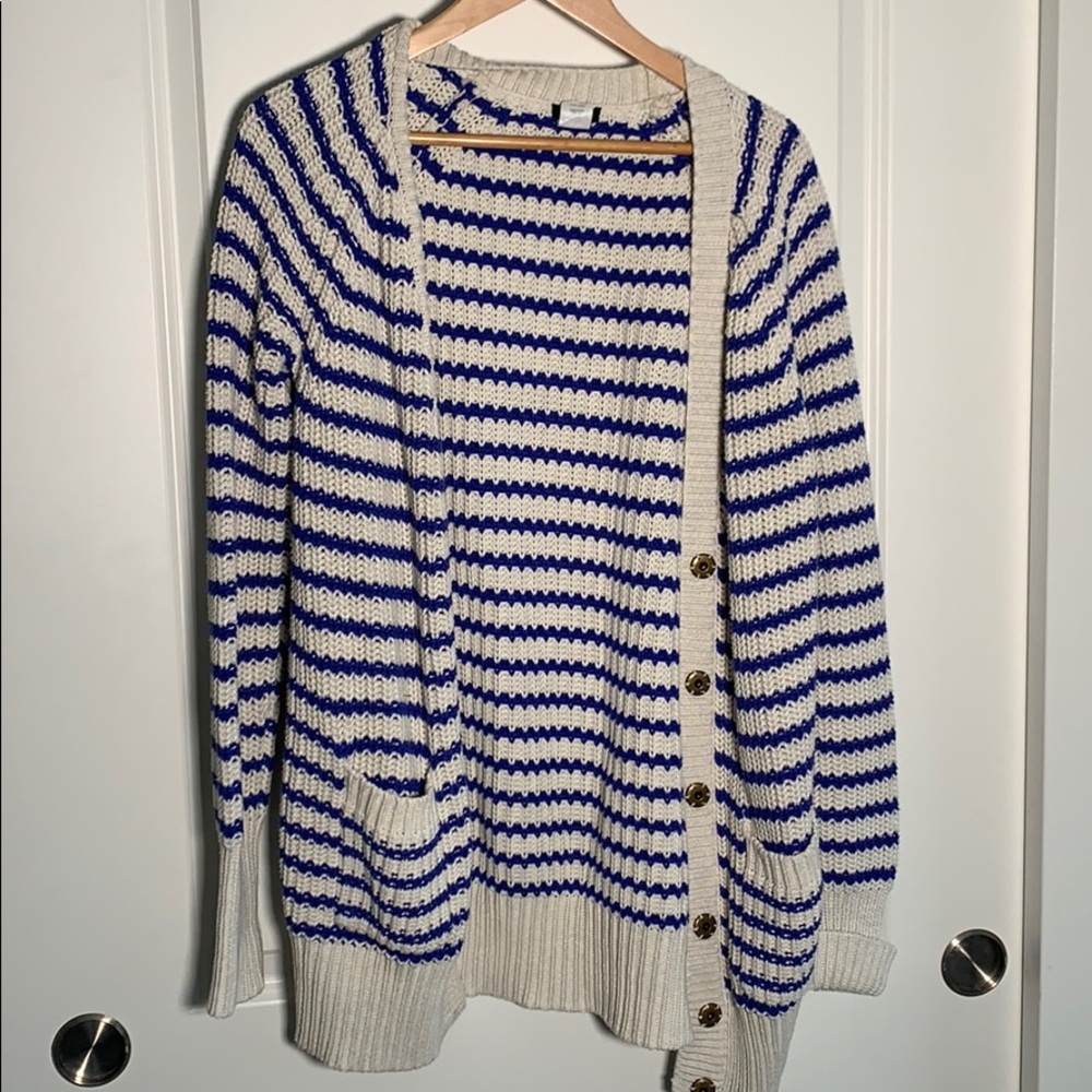 J. Crew Blue and White Striped Cardigan